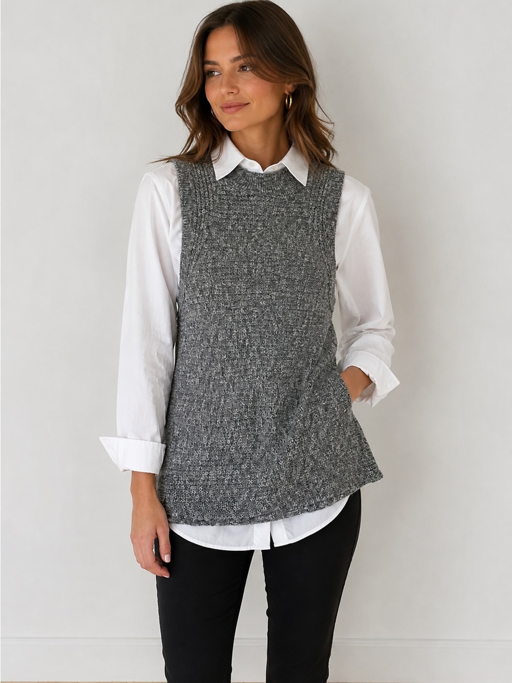 Billabong Gray Knit Sleeveless Tunic Mock Neck Boho Layering Sweater Size L
